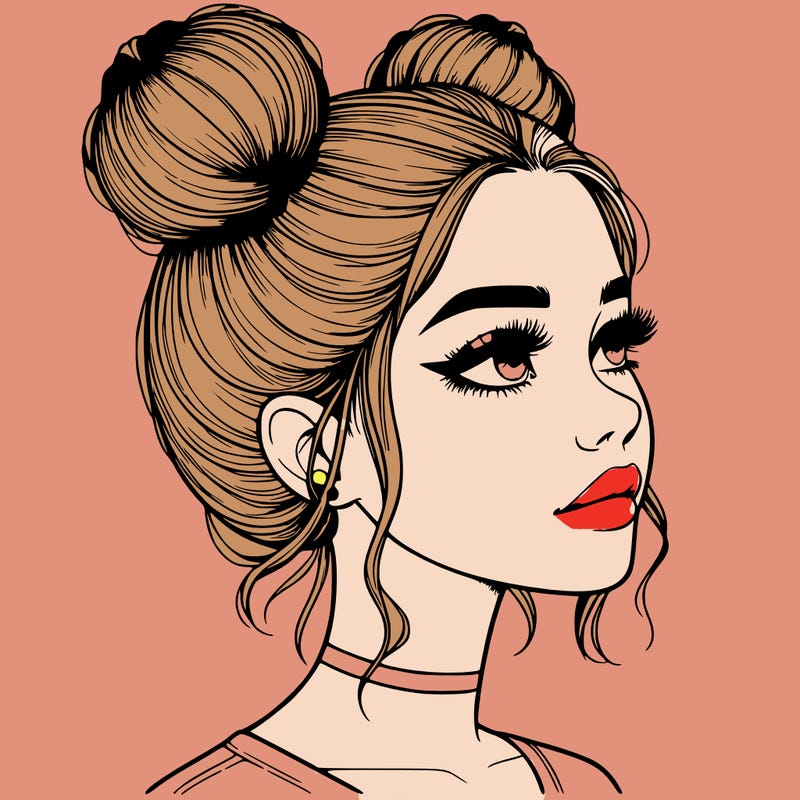 realistic girl with buns on the top of her head