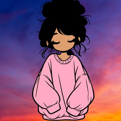 girl with baggy sweatshirt and messy bun