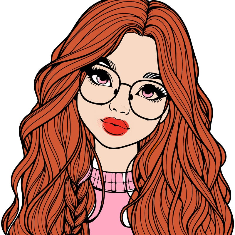 girl with long hair and freckles and glasses realistic