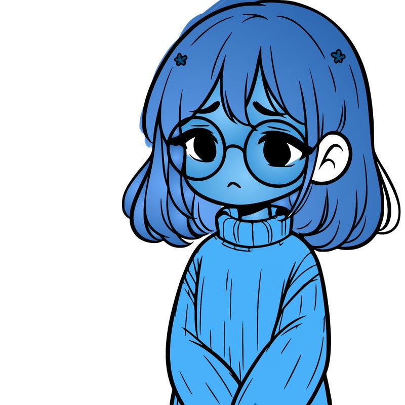 sad girl with glasses in a sweater