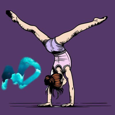 realistic gymnastic hand stand girl in four splits