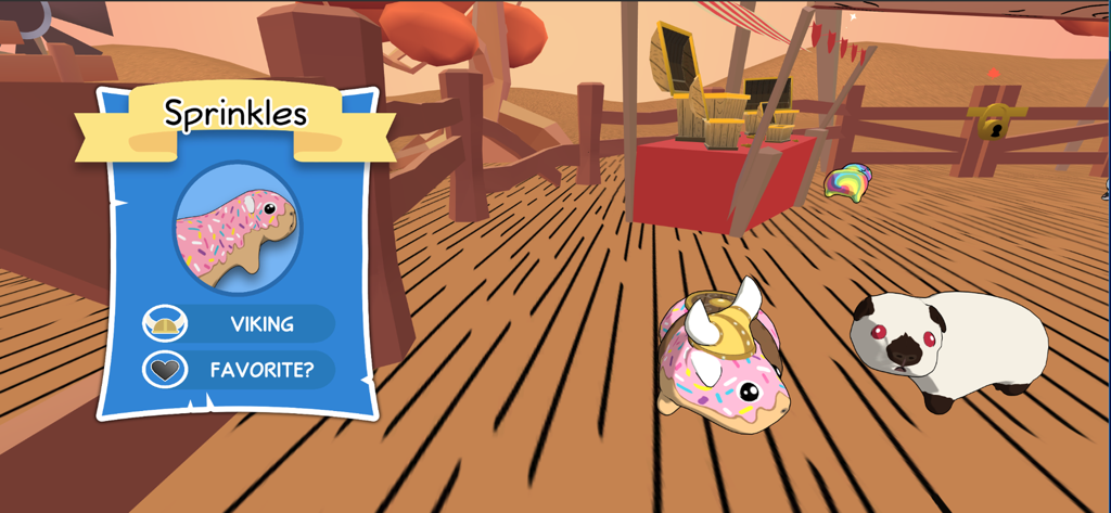 Guinea Pig Bridge! - A pink donut-themed guinea pig named Sprinkles wearing a Viking helmet in the Pig Pen Mode.