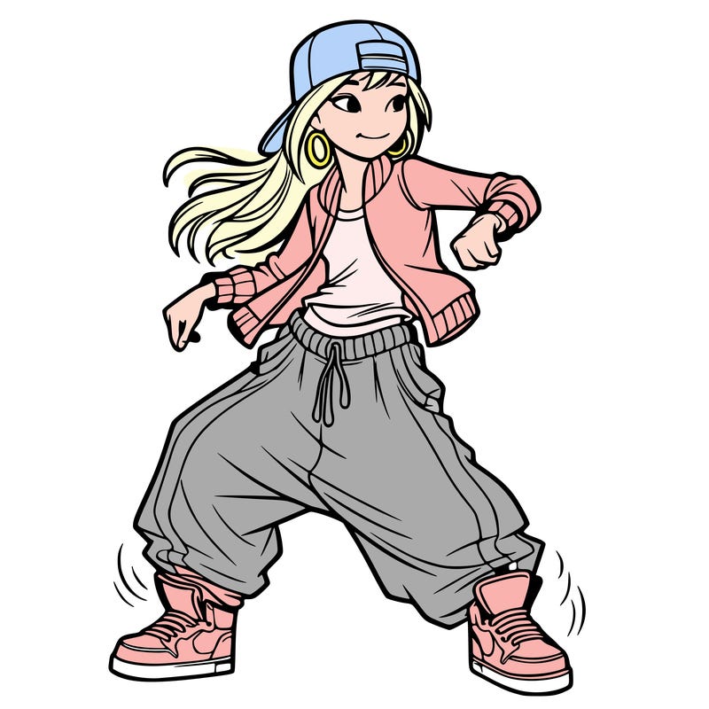 teenage girl doing street dance in baggy clothes