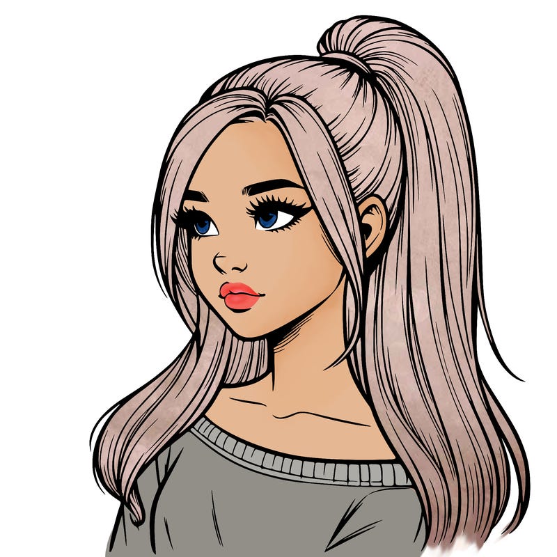 realistic girl with a high ponytail