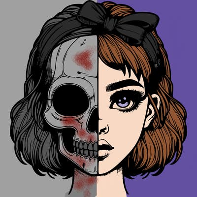 realistic girl with half skull mask