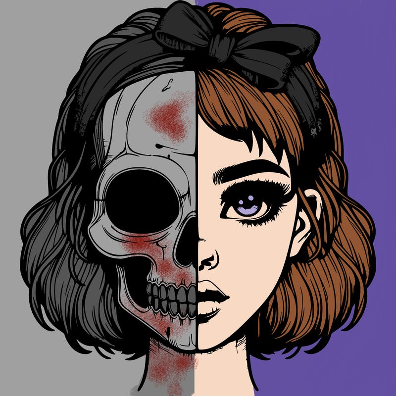 realistic girl with half skull mask