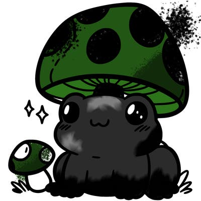 a cute frog with a mushroom hat