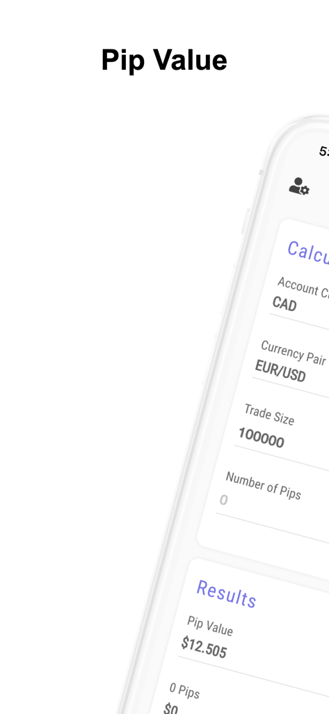 Interfaz de la aplicación calculadora de valor de pips Forex que muestra los resultados del cálculo para el par EUR USD