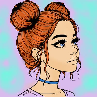 realistic girl with buns on the top of her head