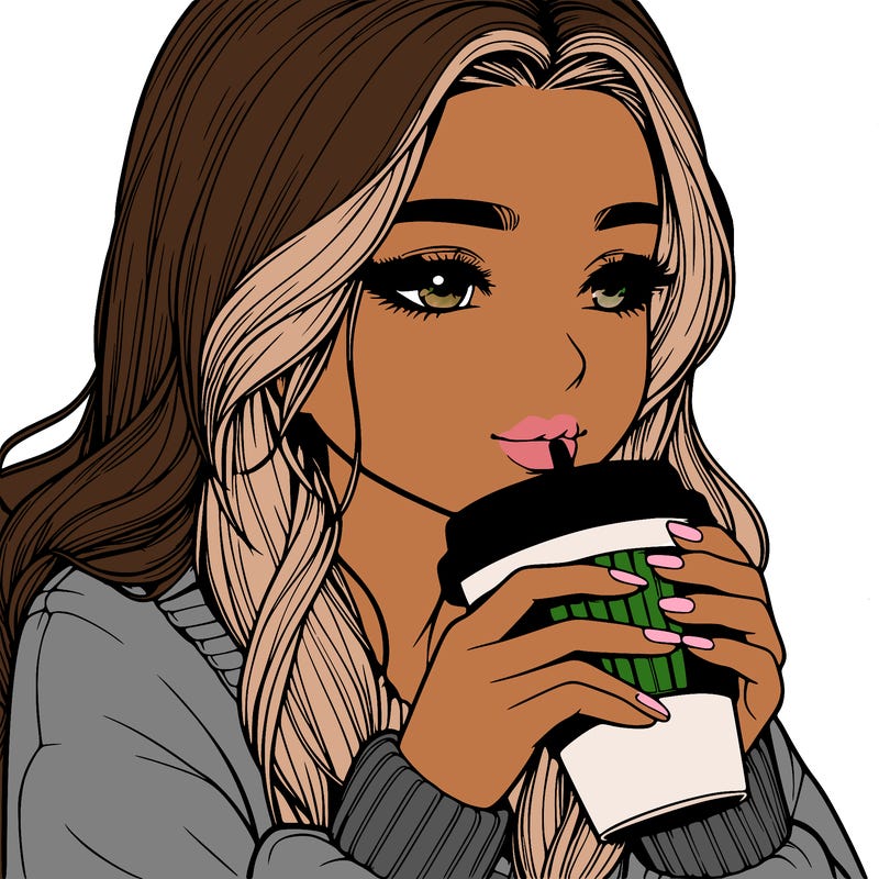 realistic girl drinking coffee