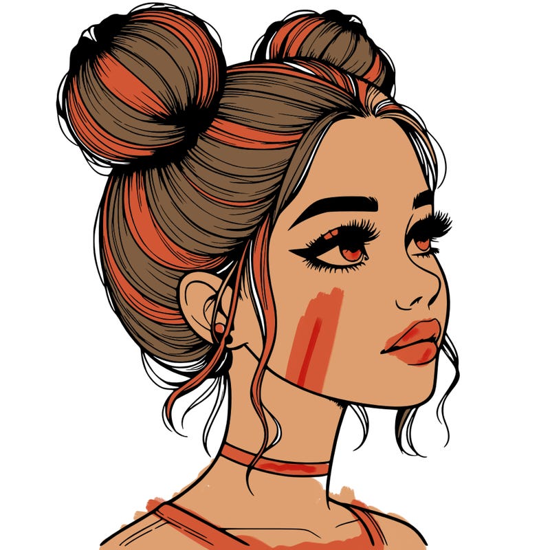 realistic girl with buns on the top of her head