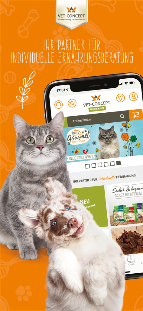 Vet-Concept - Vet-Concept mobile App für Premium-Tierfutter mit einer Katze und einem Hund