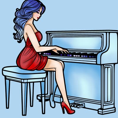 woman playing piano realistic