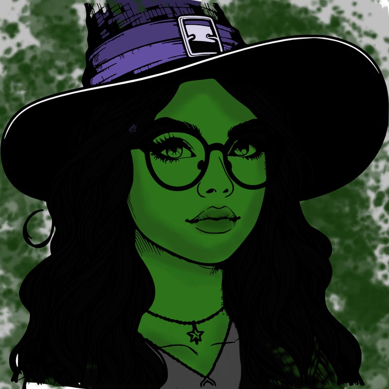 a witch with glasses realistic