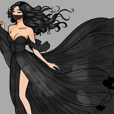 realistic woman in dress flowing the the wind