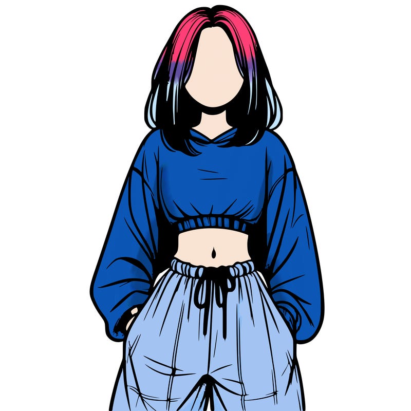 realistic girl faceless with baggy pants and a crop top