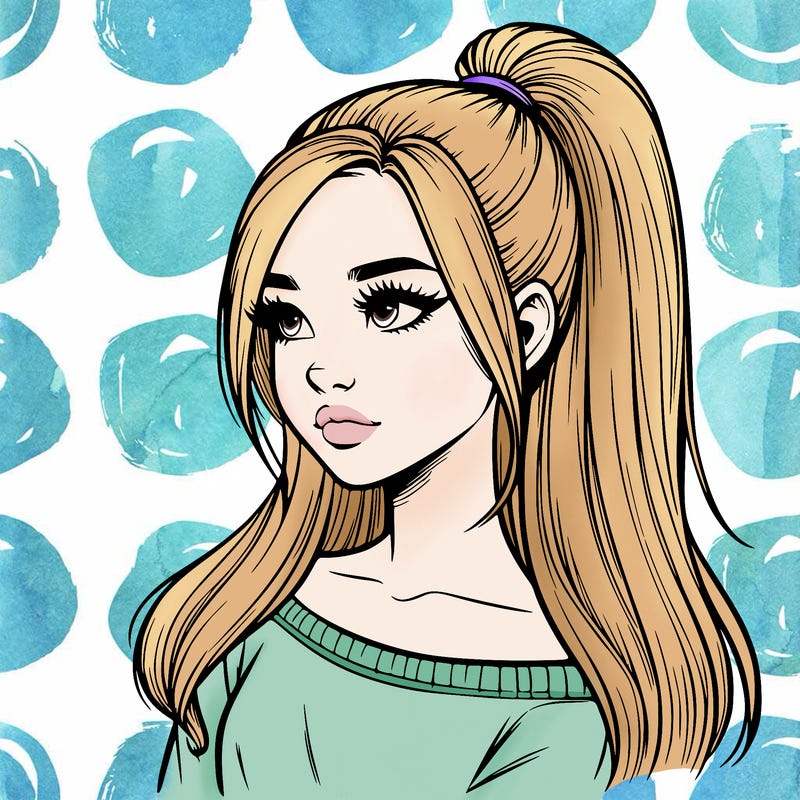 realistic girl with a high ponytail