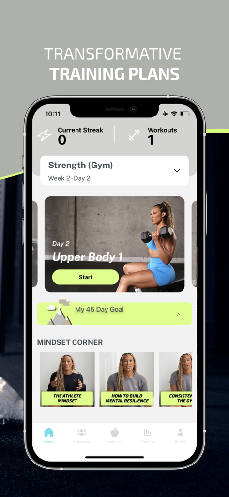 SPARC by Danyele Wilson - Interfaz de la aplicación SPARC mostrando planes de entrenamiento de gimnasio y videos de coaching de mentalidad.