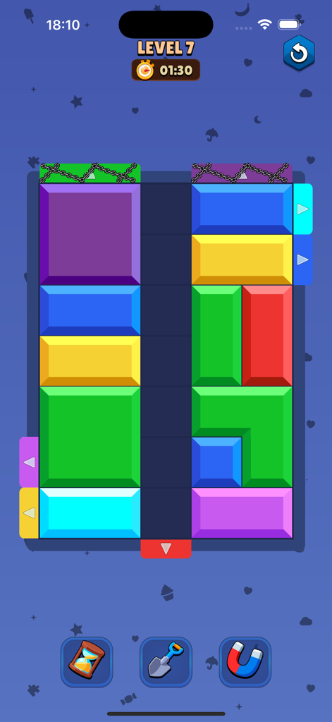 Color Block Jam Games - Jugabilidad del puzzle de nivel siete de Color Block Jam Games con bloques coloridos