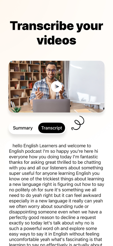 AI Note Taker: Voice & Video - Interface of AI Note Taker showing a video being converted into a text transcript