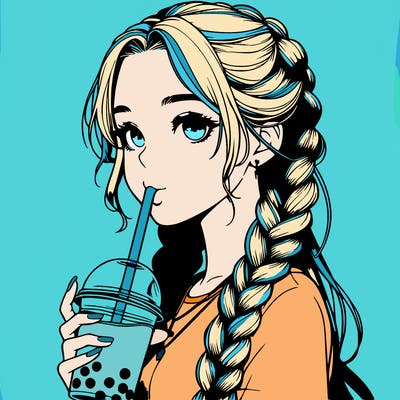 realistic girl with braided hair drinking boba
