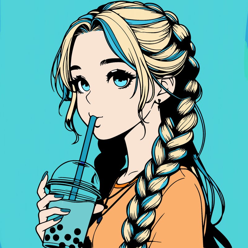 realistic girl with braided hair drinking boba