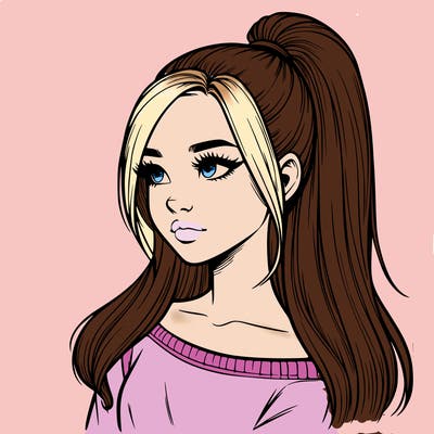 realistic girl with a high ponytail