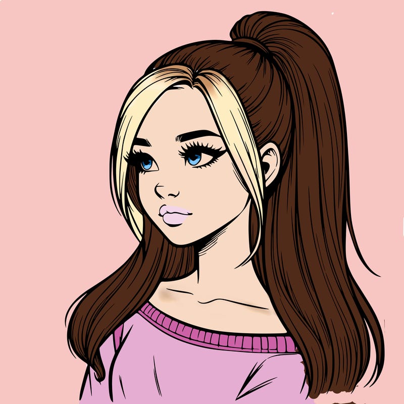 realistic girl with a high ponytail