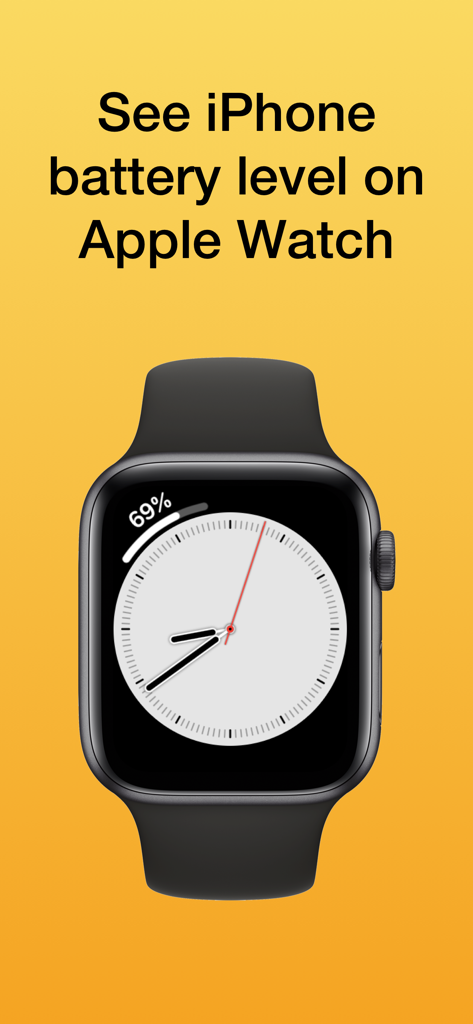 Apple Watch displaying iPhone battery percentage complication on a yellow background