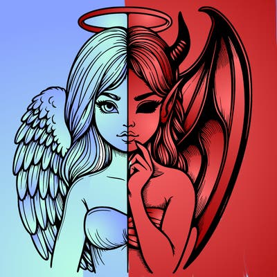 realistic angel half demon