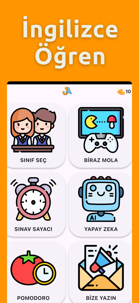 Jasmin Academy - Jasmin Academy app main menu showing educational features in Turkish like grade selection, exam timer, and AI tutor.