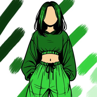 realistic girl faceless with baggy pants and a crop top