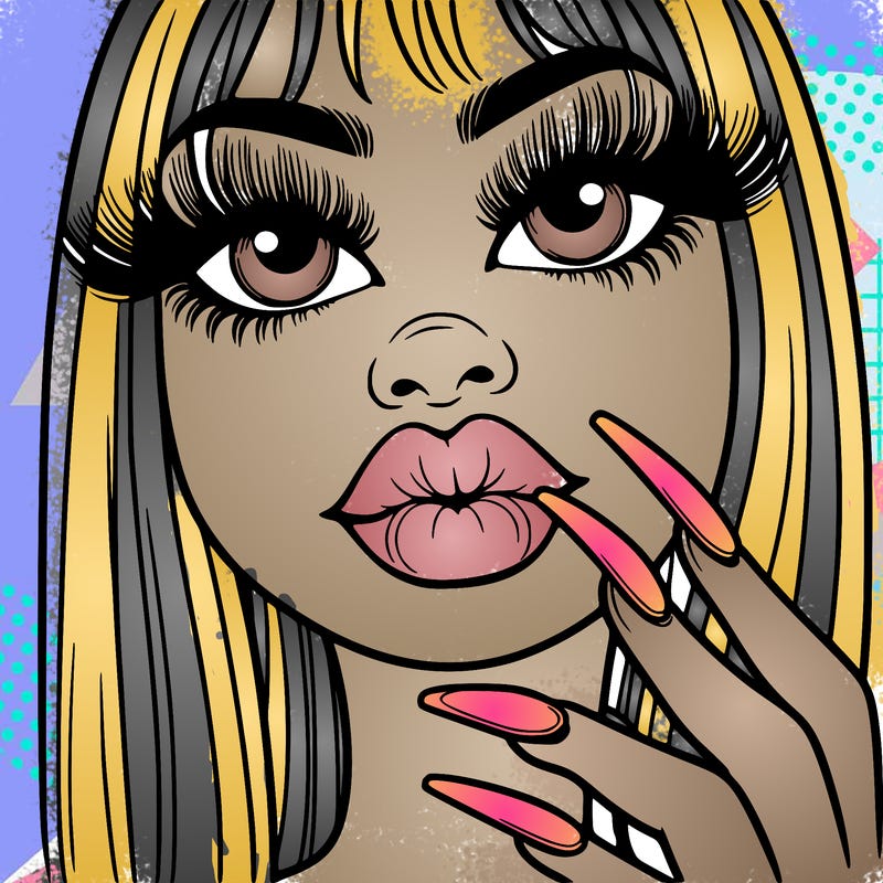 girl with big lips and long nails with long eyelashes