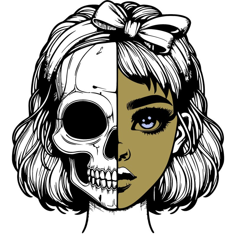 realistic girl with half skull mask
