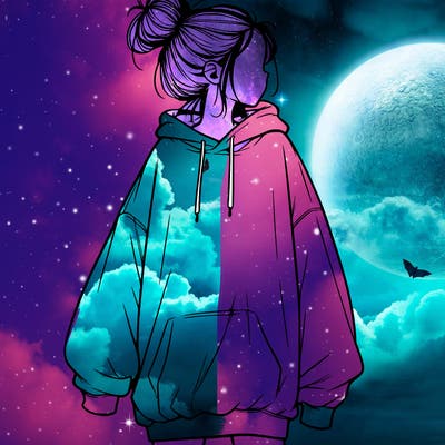 realistic girl with a oversized sweatshirt on and a bun