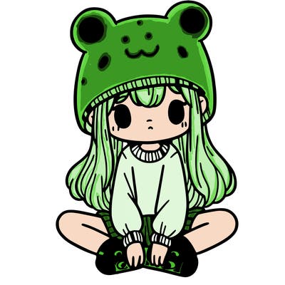 a girl wearing a frog hat and some frog socks