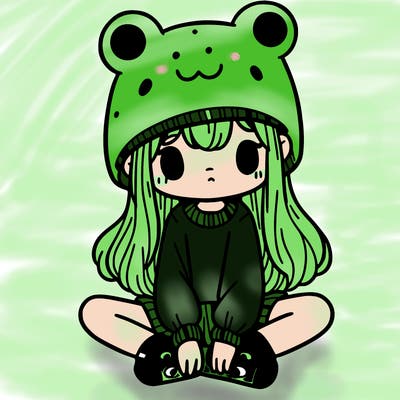 a girl wearing a frog hat and some frog socks