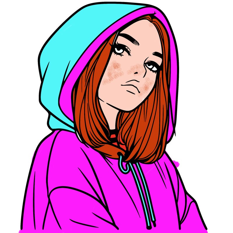 a realistic girl in a hoodie