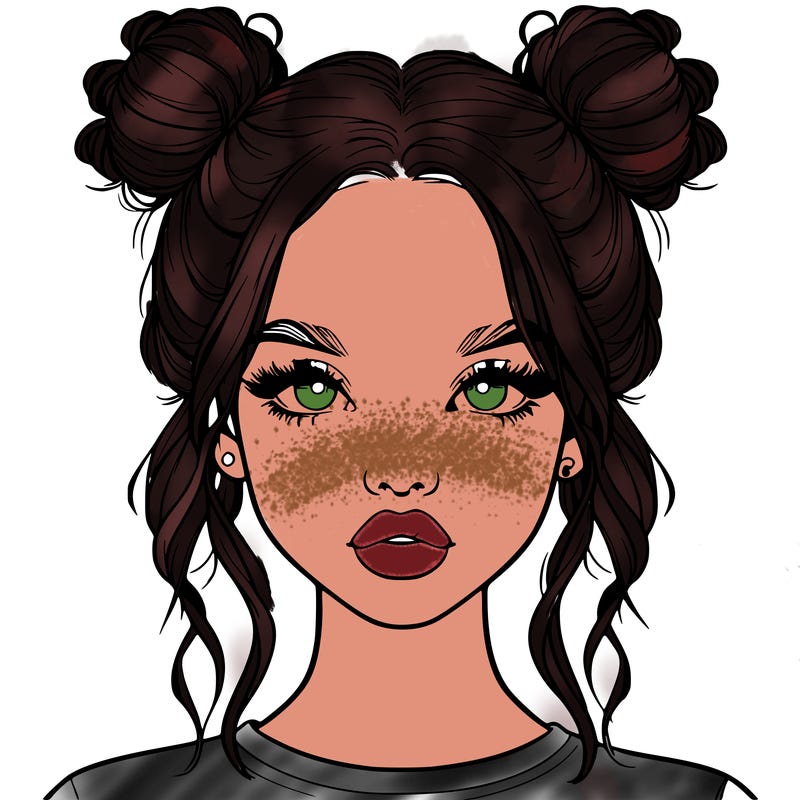 realistic girl with two buns in hair and lips