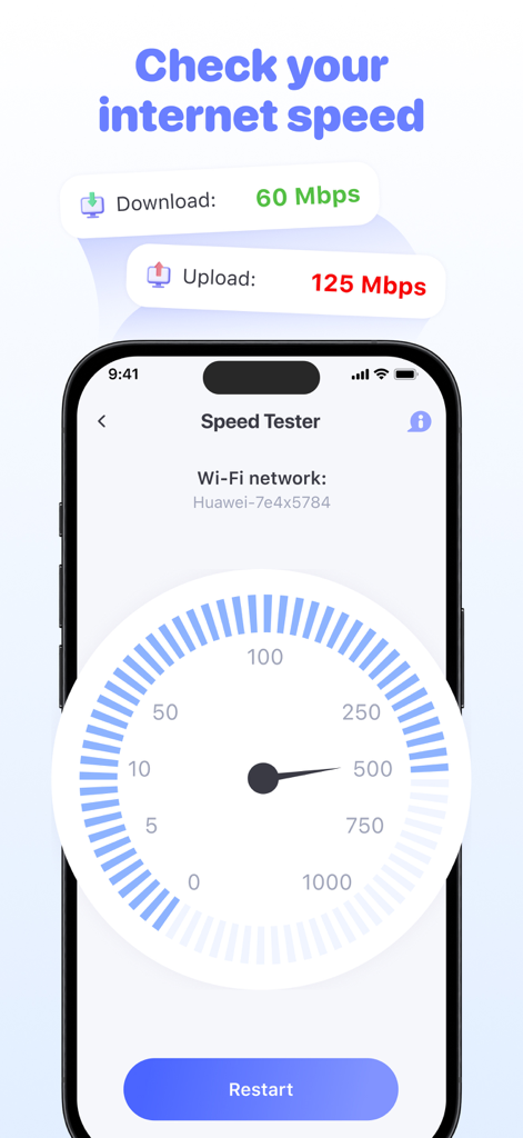 Camera Detector Tracker Finder - A smartphone screen showing the internet speed test feature with download and upload speed results