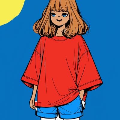 realistic girl with big t shirt and shorts