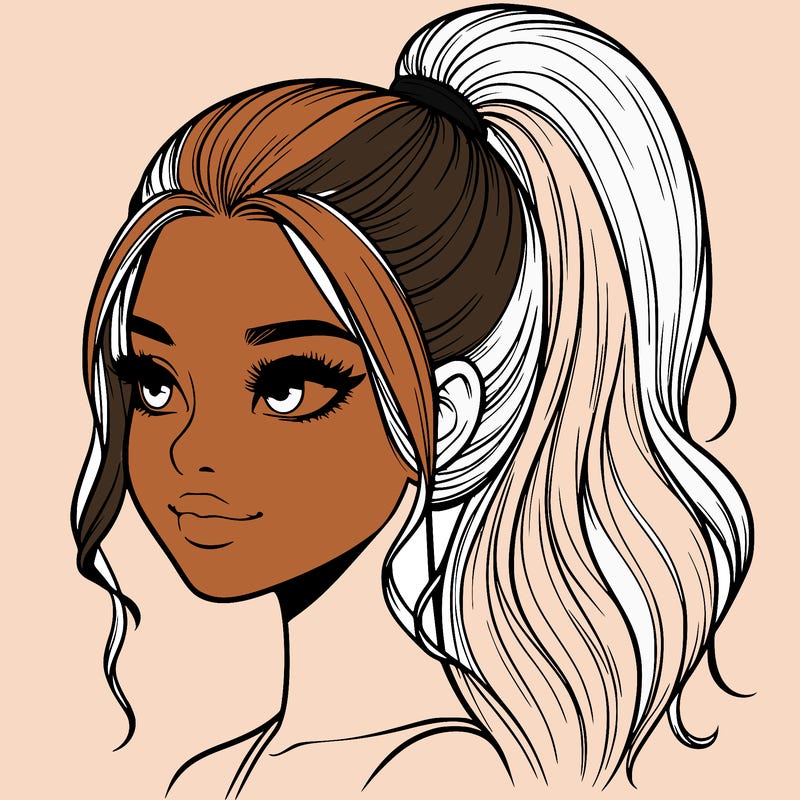 realistic girl with a high ponytail