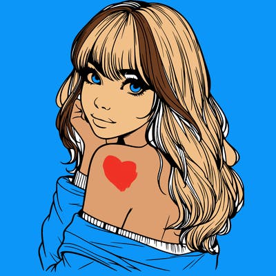 realistic girl with bangs looking over her shoulder