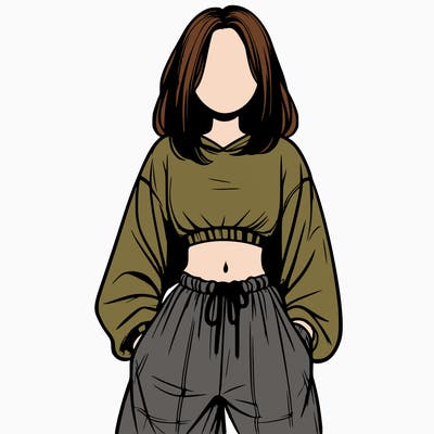 realistic girl faceless with baggy pants and a crop top