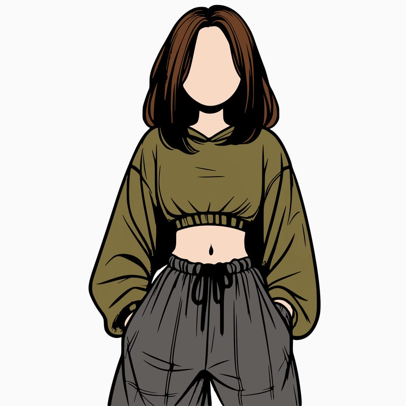 realistic girl faceless with baggy pants and a crop top