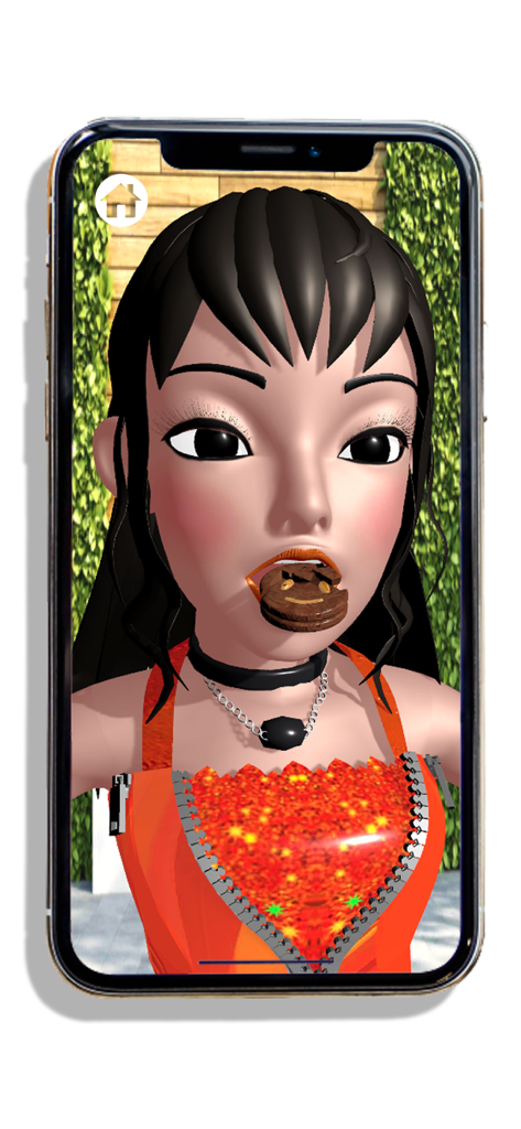 Satisfying Lips! ASMR Mukbang - A 3D animated character eating a chocolate cookie in the Satisfying Lips ASMR Mukbang game