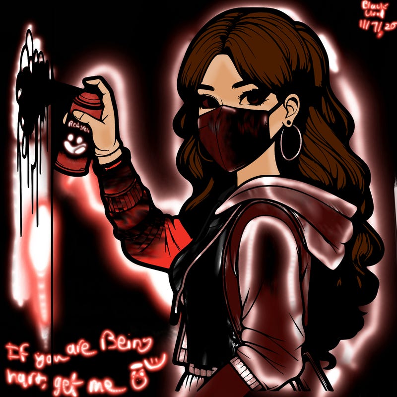 realistic girl with mask spray painting a wall