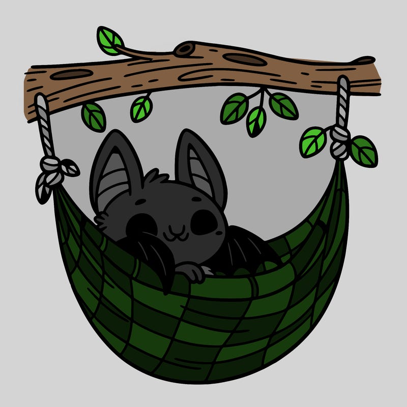 a bat sitting in a cozy hammock