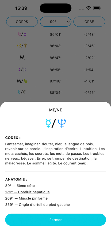 Odysseus® - Mercury and Neptune midpoint definition and anatomical associations in the Odysseus astrology app