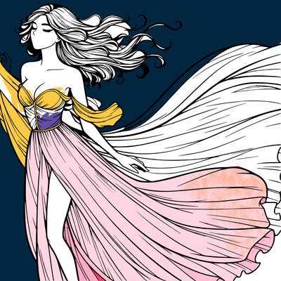 realistic woman in dress flowing the the wind